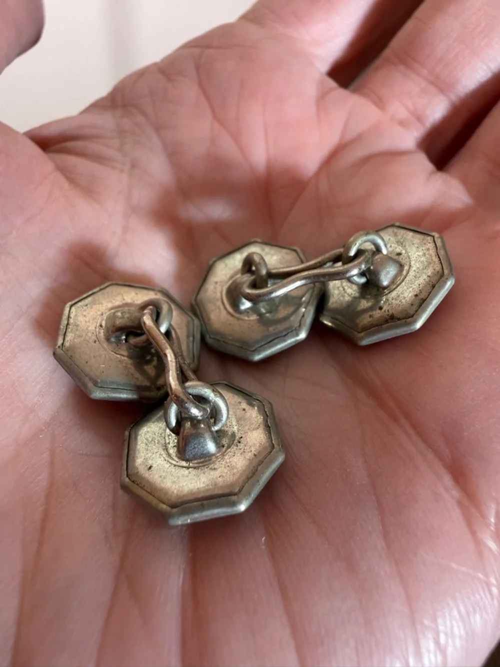 Vintage abalone shell art deco geometric octagon silver metal cufflink